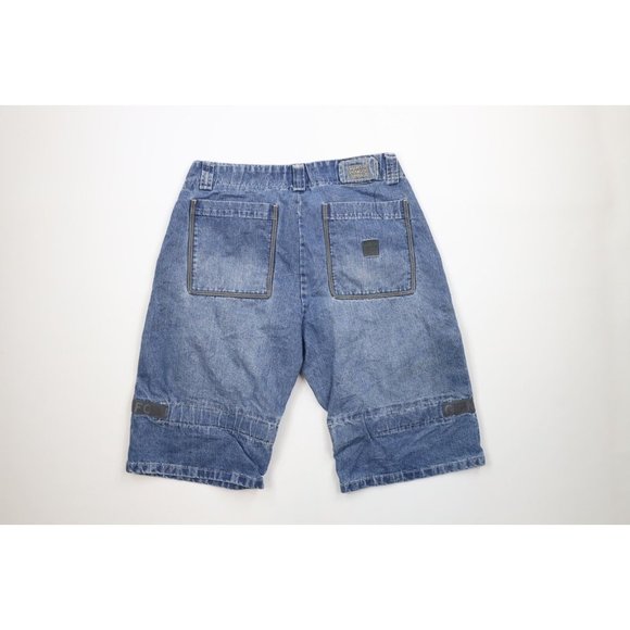 Vintage 90s Marithe Francois Girbaud Mens 40 Spell Out Baggy Strap Denim Shorts - Picture 8 of 13
